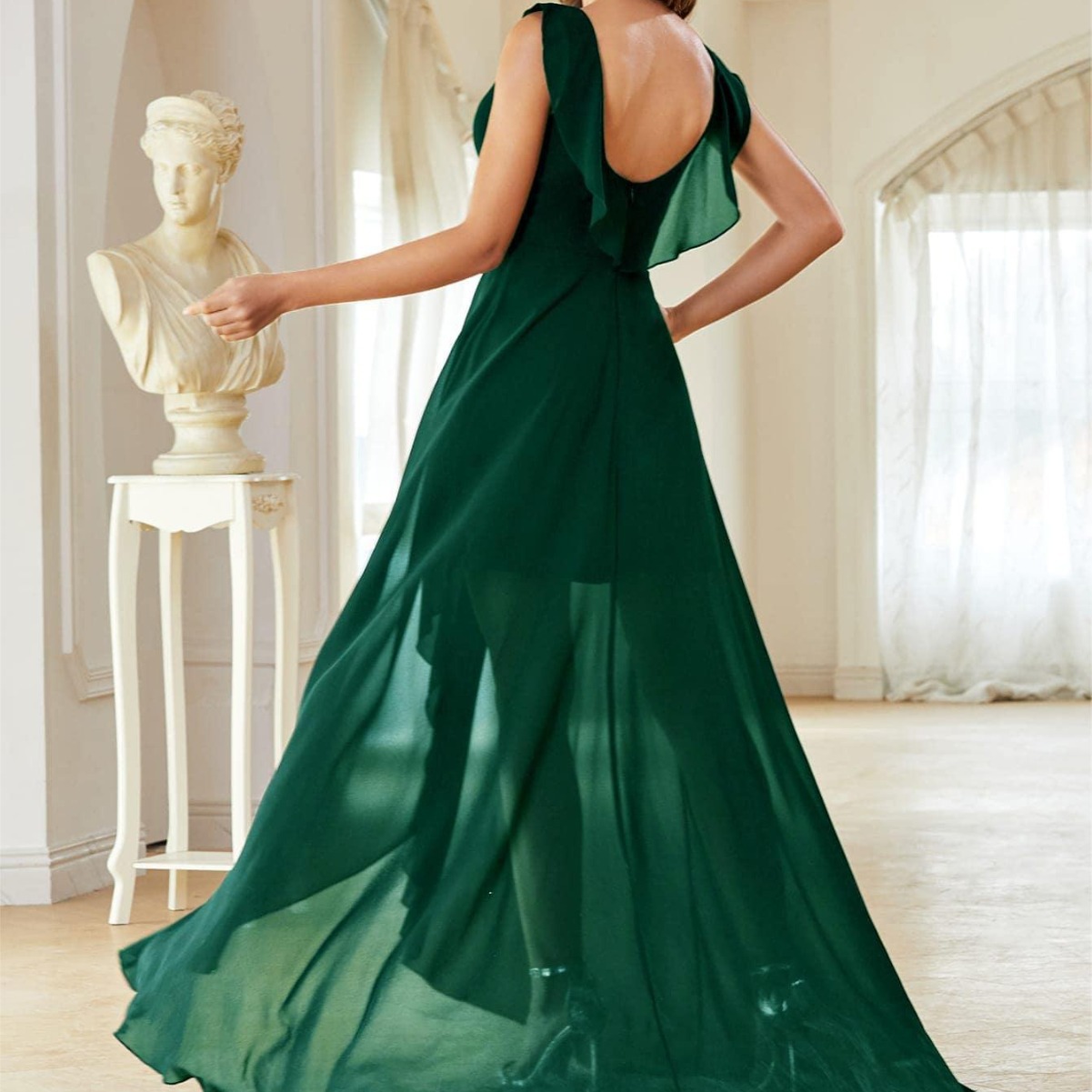 Vestido de noche de gasa con cuello en V eBay nuevo pecho plisado sin respaldo delantero corto trasero largo vestido de baile vestido de fiesta vestido de dama de honor