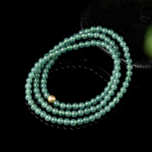 Natural A Jade Blue Water 5mm Jade Bead Necklace Ice Jade Three Circle Bracelet Sweater Chain Women's 108 Pieces