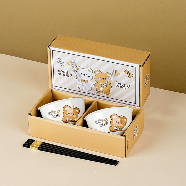 Hello bear 2 bowls 2 chopsticks + gift box