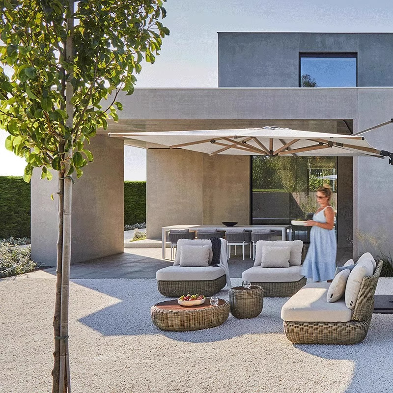 Sofá de caña simple al aire libre combinación de patio balcón silla de caña jardín al aire libre redonda muebles de caña villa impermeable