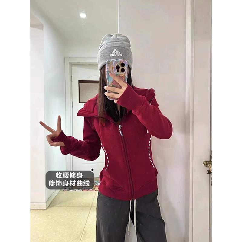 山东即墨卫衣上衣女暗黑色2025新款韩系百搭掐腰减龄秋季显瘦外套|undefined