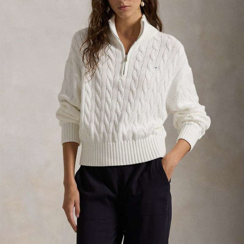 2025 Women's Half Turtleneck Half Zipper Cable Knitwear Fashionable Classy Autumn and Winter New Long-Sleeved Casual Top 2025 Women's Half Turtleneck Half Zipper Cable Knitwear Fashionable Classy Autumn and Winter New Long-Sleeved Casual Top