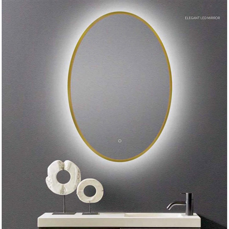 Accesorios de baño transfronterizos lujosos de lujo de lujo oro oval LED espejo de baño de aluminio lateral iluminado
