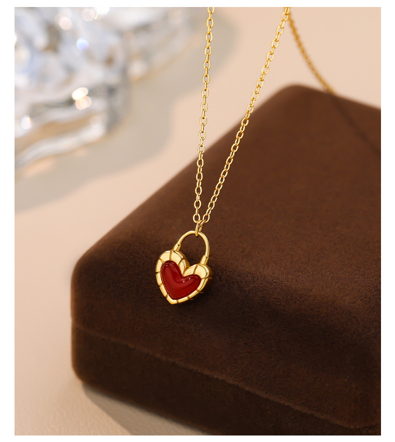 7g Weight 925 Sterling Silver Pendant Material Agate Inlay Material 925 Sterling Silver Agate Inlay Heart Shape Pendant Necklace