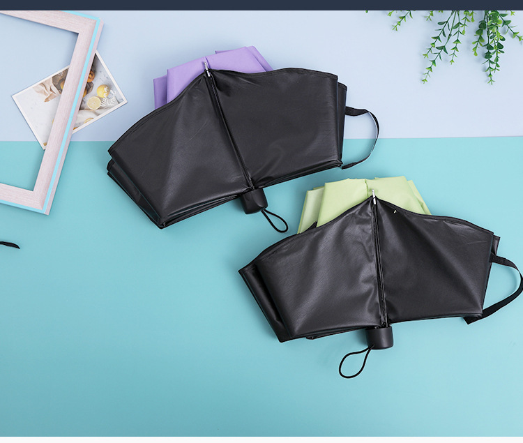 Black rubber manual water-blooming sunshade and sun protection umbrella, three-fold sun umbrella, printed LOGO gift wholesale umbrella pic 5