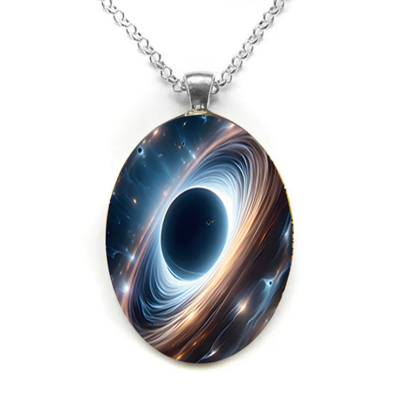 Oval glass pendant necklace with exquisite earth hole pattern, romantic