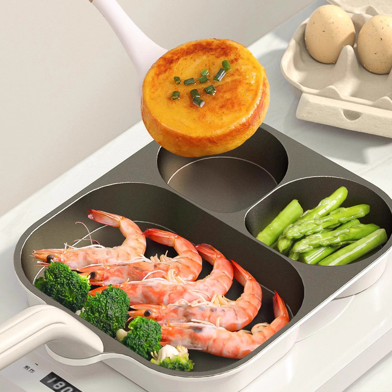 Olla de desayuno multifuncional tres en uno de cerámica, hamburguesa casera, tortilla antiadherente de fondo plano, olla de bistec, especial transfronterizo