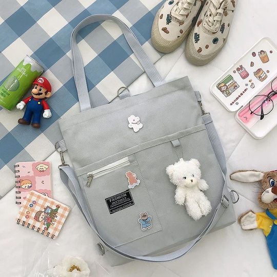 ins canvas bag female student Korean style messenger bag large capacity fashion all-match shoulder portable tutorial bag backpack