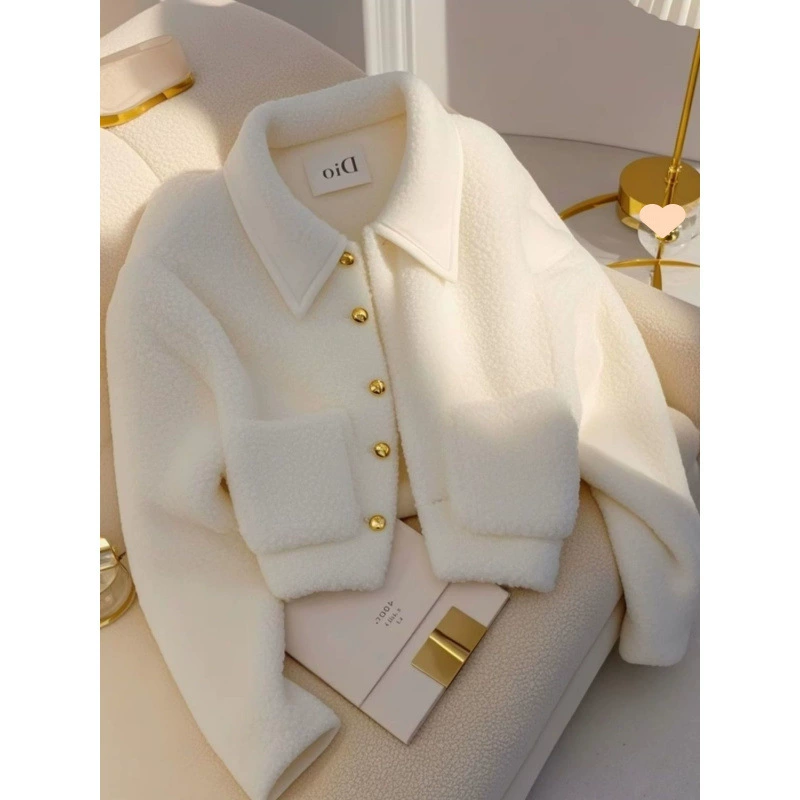 Женская куртка из белой овечьей шерсти в твидовом стиле, осень-зима 2025, новая, утолщенная, теплая, высококачественная