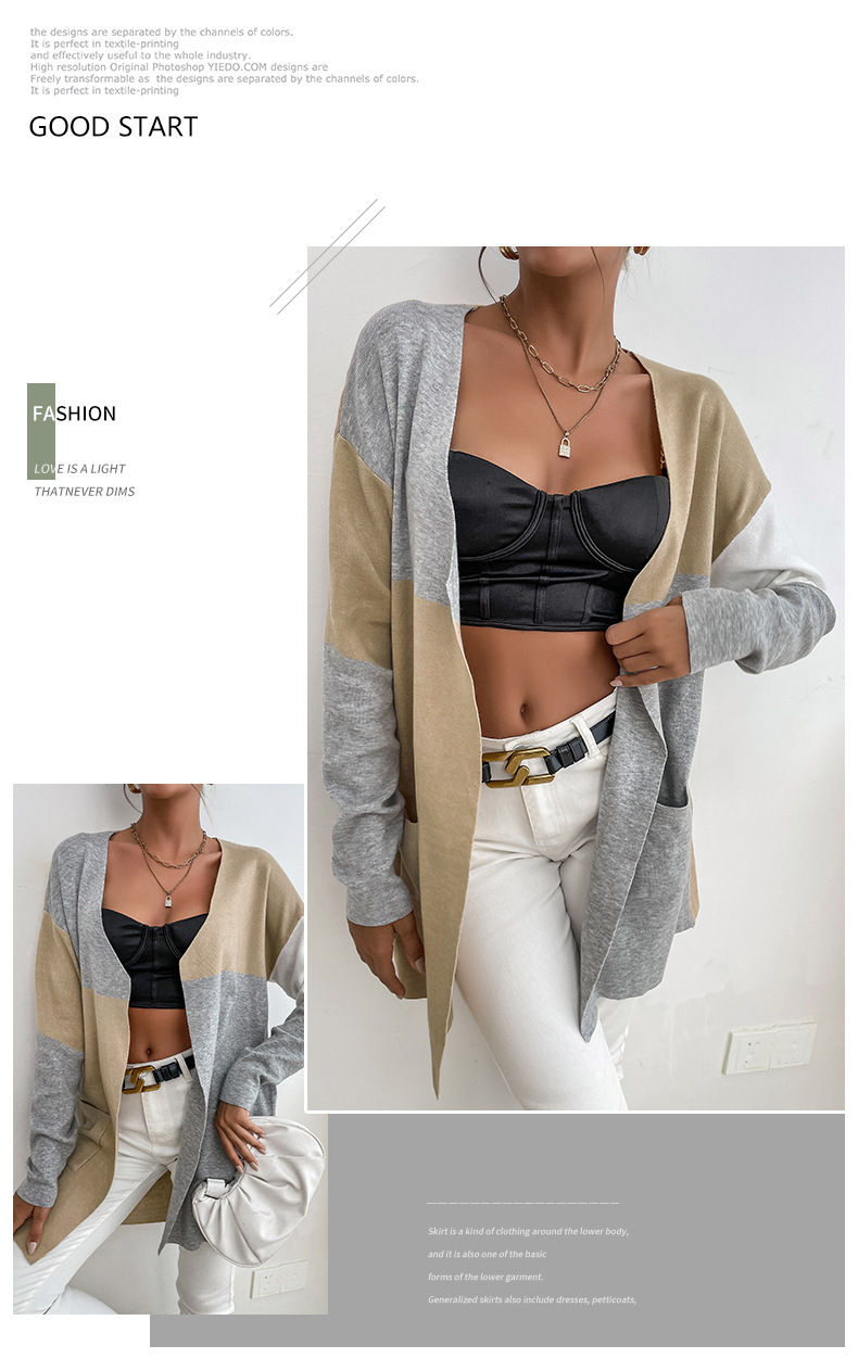 Long Color Block Knit Cardigan nihaostyles wholesale clothing NSYYF86615