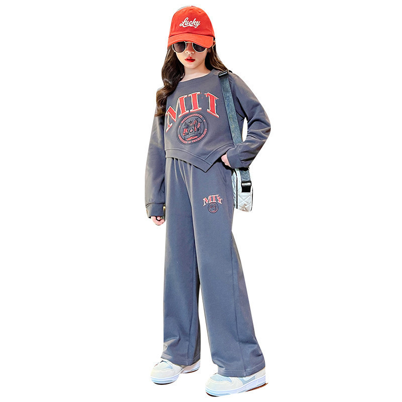 Clothing Length Girls wide leg pants suit clothes stylish children's Internet celebrity girls fashionable spring and autumn two piece suit trendy_viptrois.com