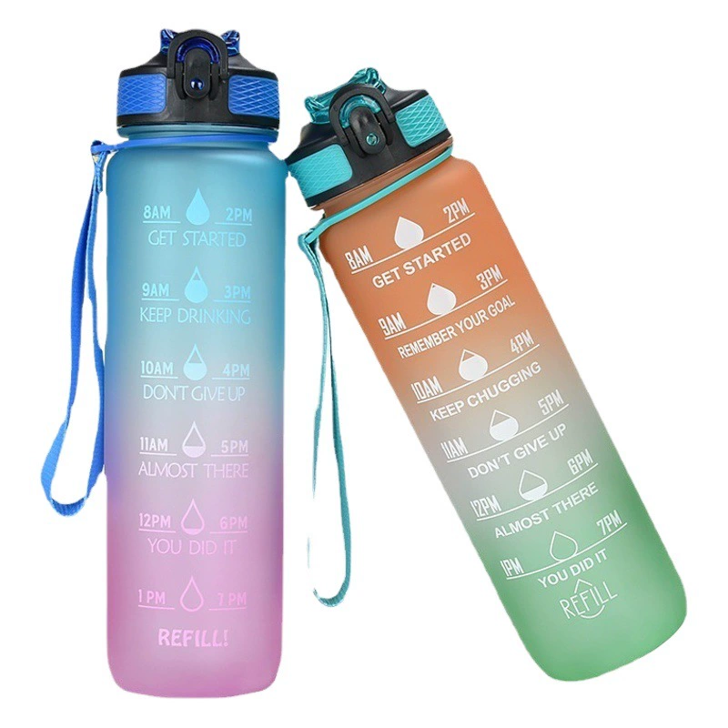 Трансграничная 1000 мл градиентная всасывающая насадка Чашка пластиковая чашка Спортивная чашка Материал ПК матовый Портативный Космический Кубок оптом