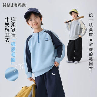 海妈家童装男童秋季新款2026韩版卫衣中大童秋装半拉链衣服儿童潮