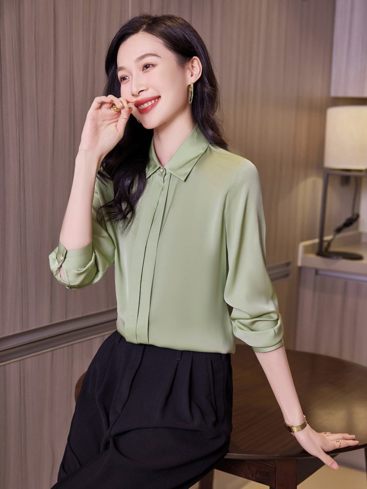 Summer elegant fashionable silk solid color shirt