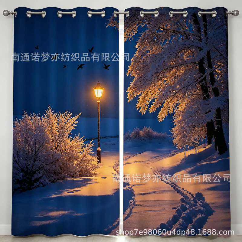Cross-border winter blackout curtains, Nantong digital printing forest snow scene, custom-made from your design, dropshipping available Cross-border winter blackout curtains, Nantong digital printing forest snow scene, custom-made from your design, dropshipping available