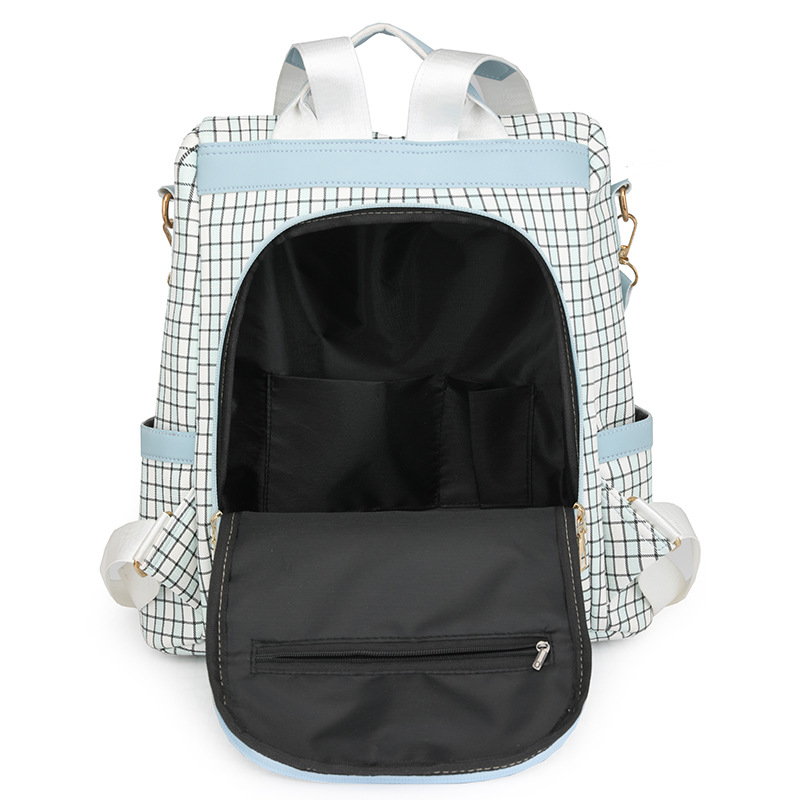 Transfronterizo al por mayor 2024 nuevas señoras casuales mochila antirrobo moda patrón de cuadros multifuncional mochila de viaje de tres usos marea