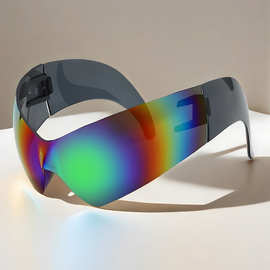 2024跨境新款一体式猫眼太阳镜 欧美风个性大框连体Y2K喜欢墨镜女