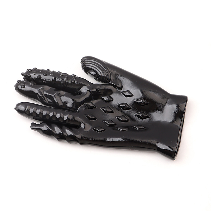 Finger Cots Textured Clitoral Stimulation Gloves with Lubricant, Black TPE — detail image 3