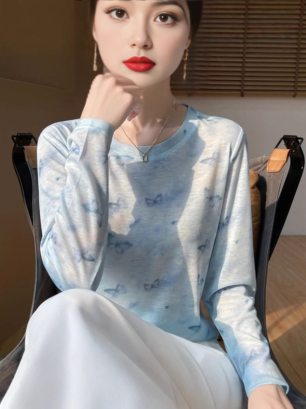 【正規品氷シルクセーター】水墨画テンセル長袖ニットボトムシャツ新作ゆったりトップス女性用|undefined