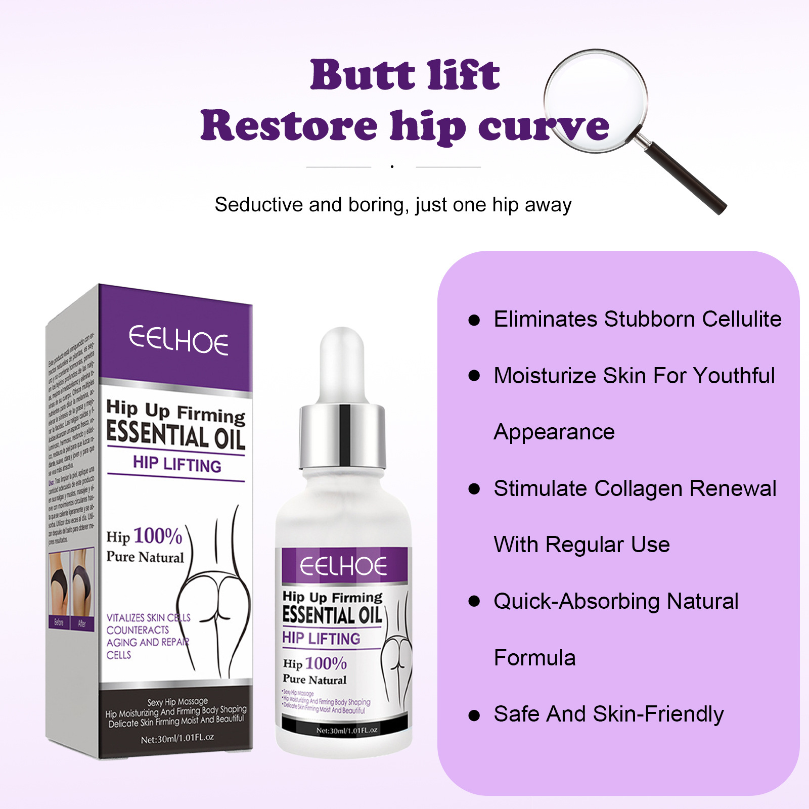 EELHOE for lifting plumping beautifying peach buttocks, curve massage, moisturizing and firming care essential oil_voghion.com