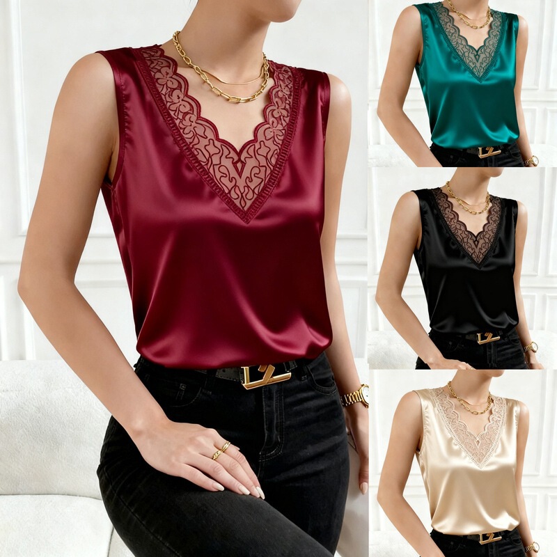 2026 Cross-Border Amazon Independent Site Silk Vest for Women, New Summer Style Inner Wear Base Shirt, Plus Size Slimming Top