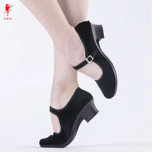 Red dance shoes ethnic folk dance Northeast Yangko velvet heel practice shoes modern square old Beijing cloth shoes dance shoes 1006