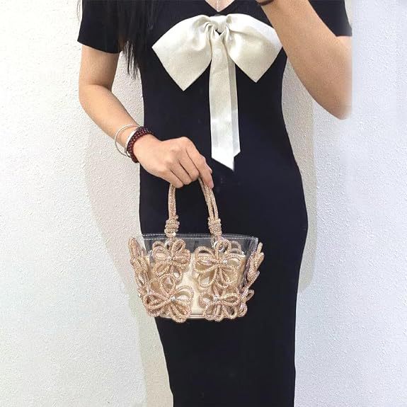 2026 High-quality Women's Bag With Diamond Inlaid French Fairy Bag, Super Sparkling Rhinestone Handmade Flower Bucket Handbag_voghion.com
