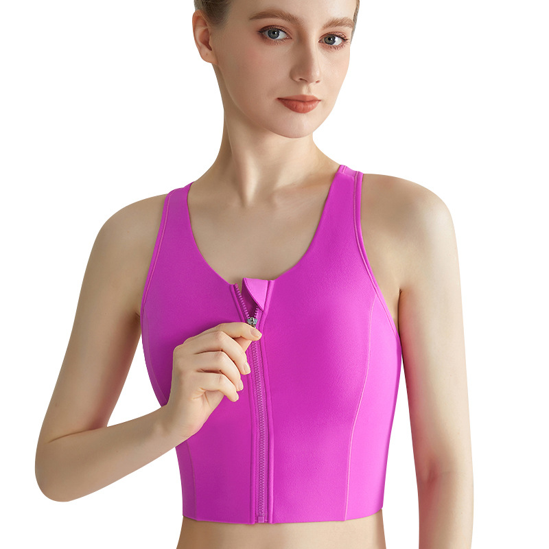 LAHN Lycra ropa interior deportiva de alta resistencia a prueba de golpes con cremallera frontal integrada Copa fija en forma de I belleza espalda sujetador deportivo