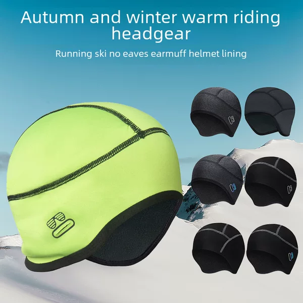 Autumn and winter running skiing sports cap warm beanless ear cover head cap motorcycle with glasses hole helmet lining