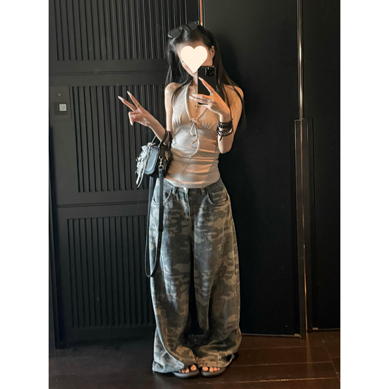 [210g 40 Count Fine Cotton 1*1] Hot Girl Style Lace-Up Halterneck Vest Suspender Women's Summer Waist Slimming Look Top