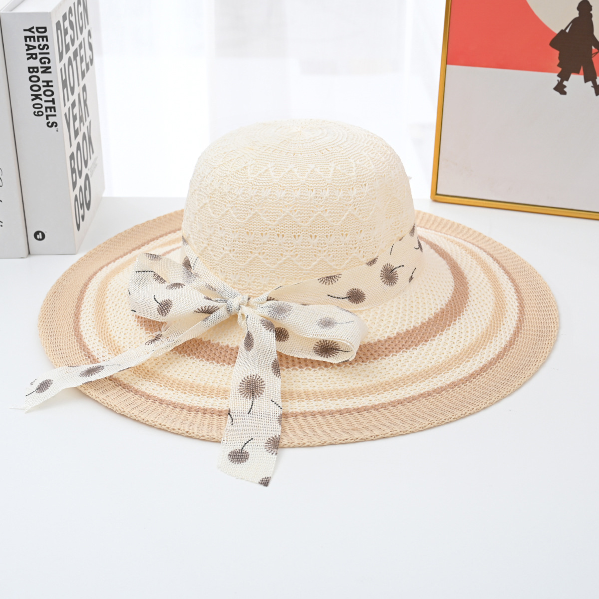 Verano estilo coreano moda gran ala arco sombrero de paja de las mujeres playa vacaciones UV protección sol sombrero protección solar cubierta