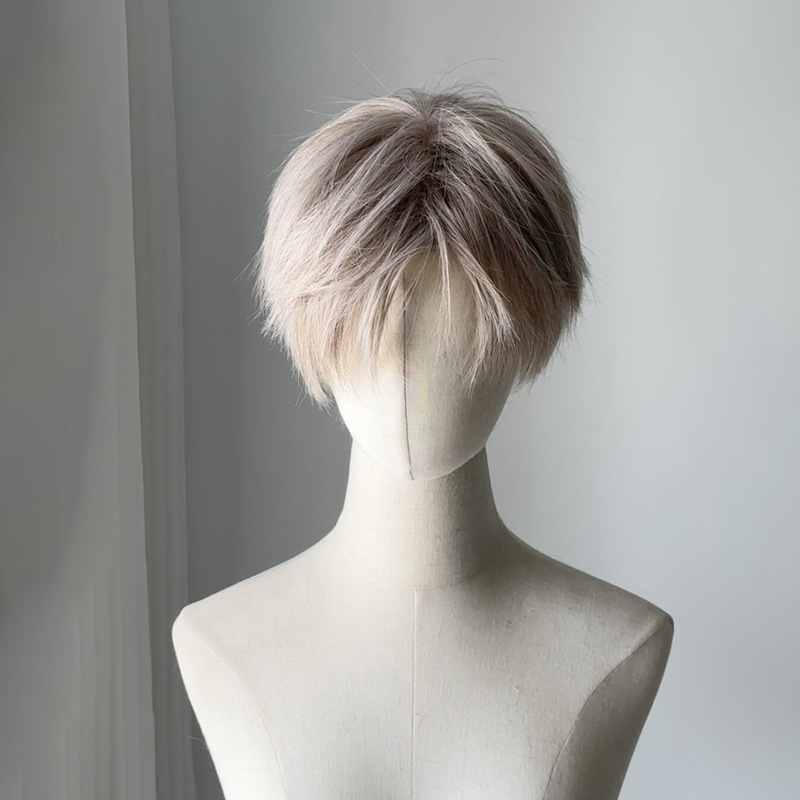 Wig Korean Light-Colored Short Hair Unisex Micro-Differential Cover Natural Artificial Hair Universal Cos Fashion Full Headgear