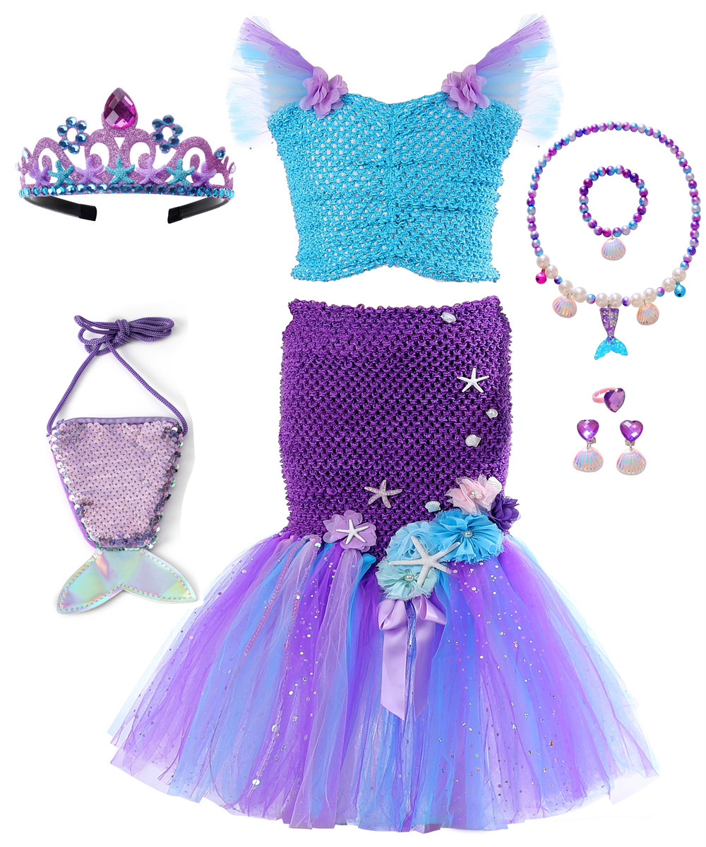 Сиреневый аксессуар для волос, ожерелье, цепочка, комплект, сумка, рыбий хвост