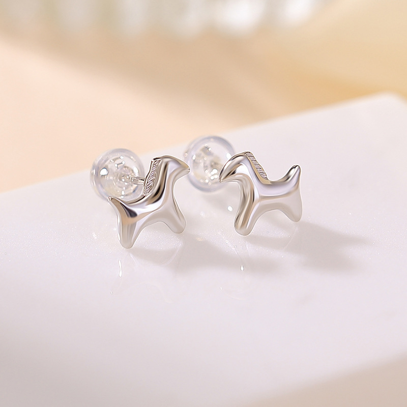 Khuyên tai bạc S925 mạ vàng hình ngựa zodiac dễ thương phong cách Hàn Quốc — Loại bạc