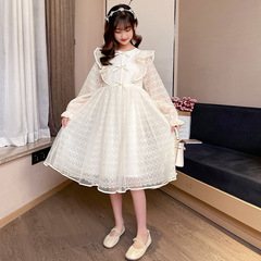 女童連衣裙2024新款韓版洋氣長袖公主裙兒童大童網紗裙演出服裙子