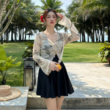 夏季新款泳衣女时尚显瘦保守女式泳装长袖两件套质感泳裙温泉大码