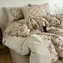 新款A类复古碎花棉麻四套小清新加厚纯棉蕾丝花边亚麻单双人套件1