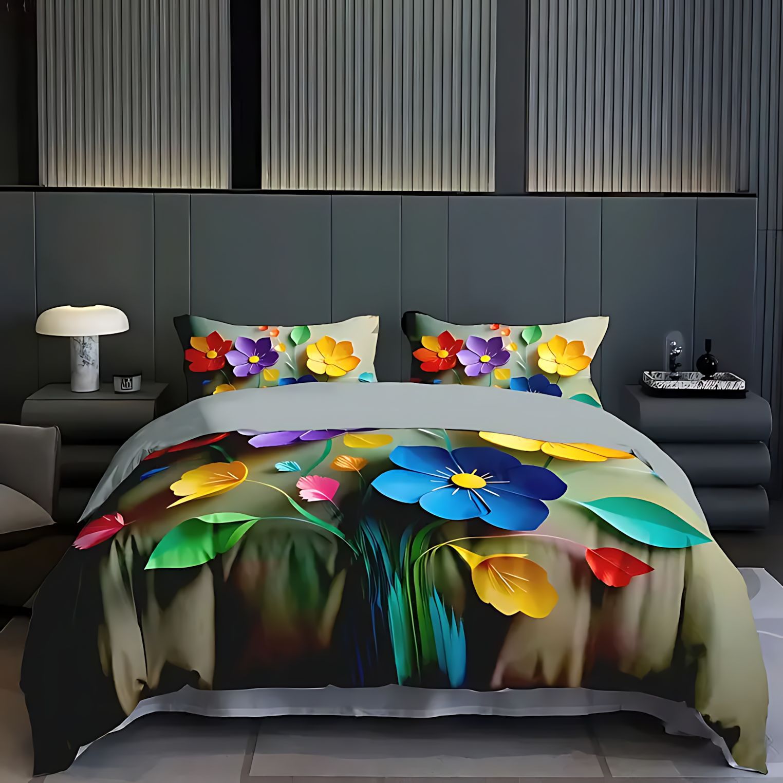 TEMU / JIT visita a casa transfronteriza colorida flor temática suave HD digital impresión kit de edredón