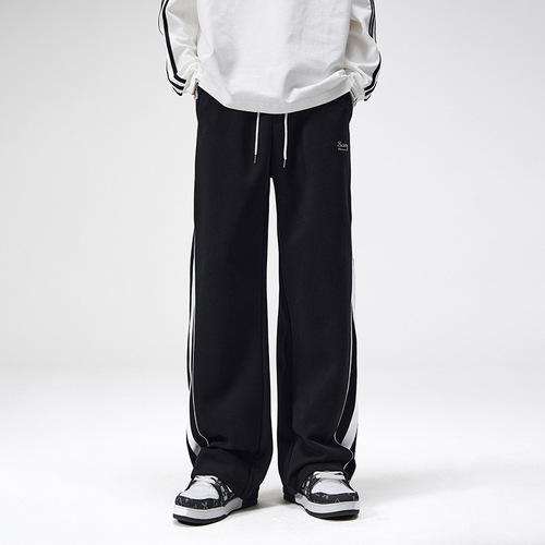 Cross-border spot US-style heavy leisure men's fashion brand loose matchy-matchy color block straight-leg sports pants