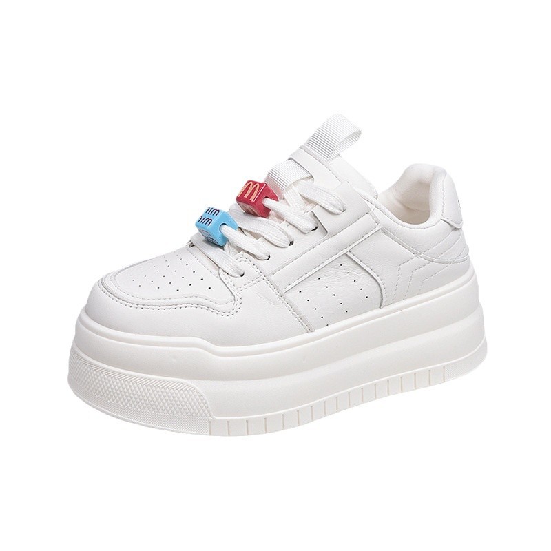2025 primavera nueva altura de suela gruesa pequeña zapatos blancos muffin zapatos muffin 5cm zapatos de skate casuales versátiles
