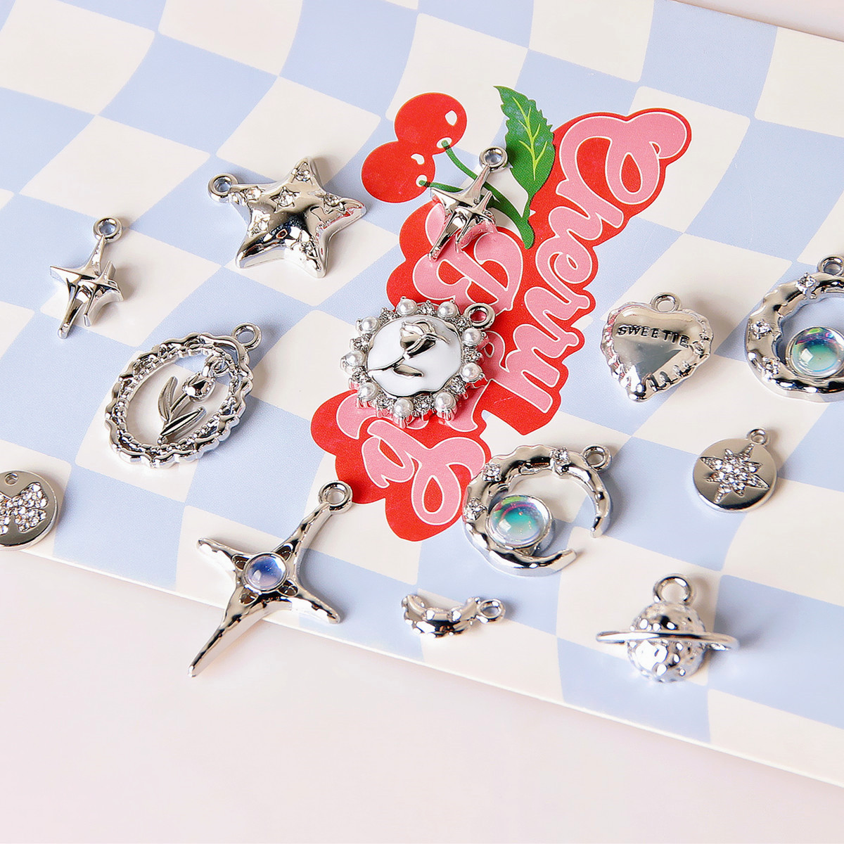 Hada lustre Cruz de plata estrella Rosa colgante hecho a mano diamante estrella DIY pendientes material Accesorios