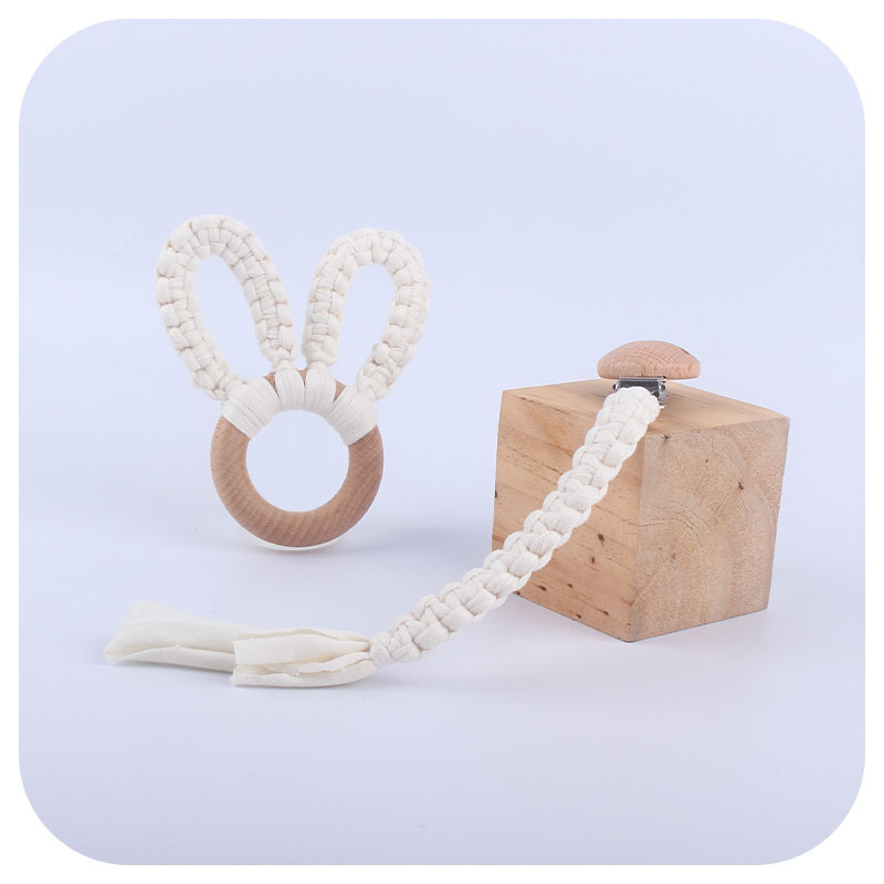 DIY creativo bebé suministros haya chupete clip hecho a mano algodón tejido chupete cuerda anti-gota cadena mordedor traje