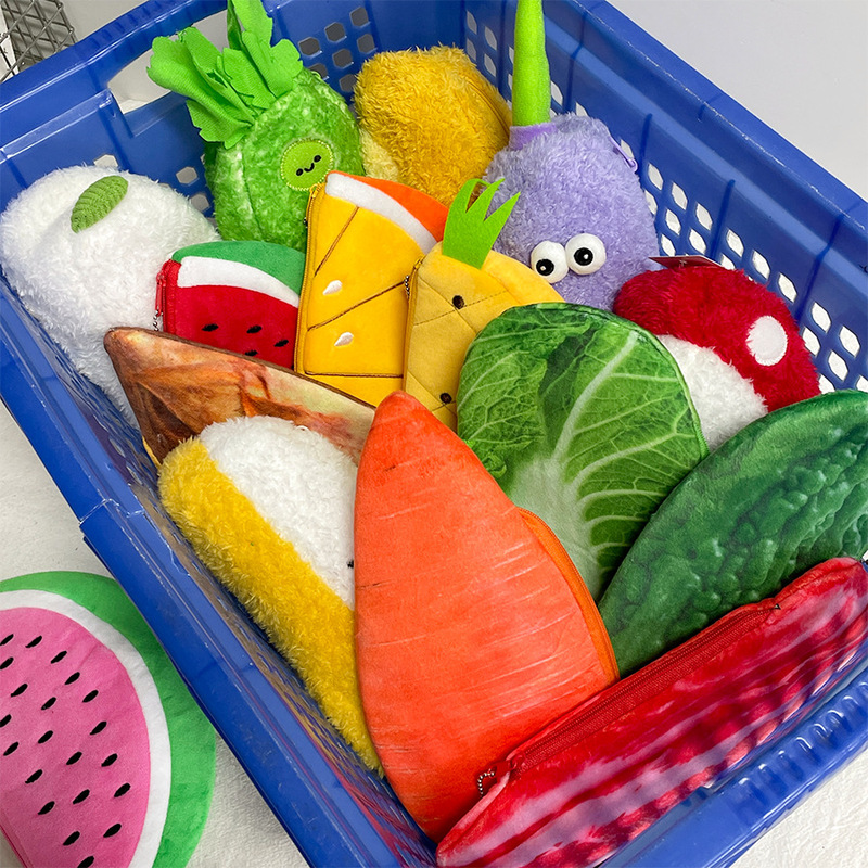 Creative Artificial Fruit and Vegetable Pencil Case Large Capacity Cosmetics Cosmetics Bag Student Plush Pencil Case School Prizes