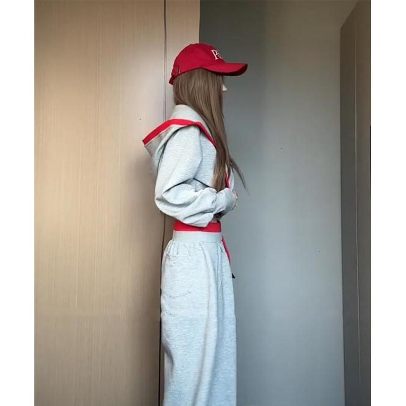 美式辣妹风高级卫衣连帽睡衣女早秋新款松弛感拼接休闲家居服套装|undefined