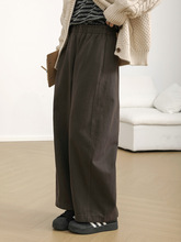 秋冬新品棉质高腰抓绒阔腿休闲裤加厚松紧腰百搭裤子