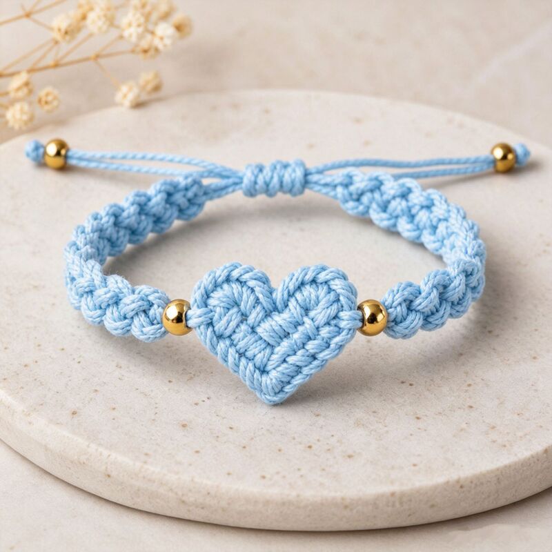 Trendy European and American Style Handmade Crochet Flower Heart Bracelet with Gold Beads, Versatile and Fashionable for Commuting Trendy European and American Style Handmade Crochet Flower Heart Bracelet with Gold Beads, Versatile and Fashionable for Commuting