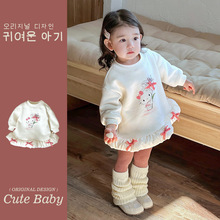 韩国童装婴幼儿女童套装秋冬加绒卫衣裙可爱超萌女宝宝秋装外出服