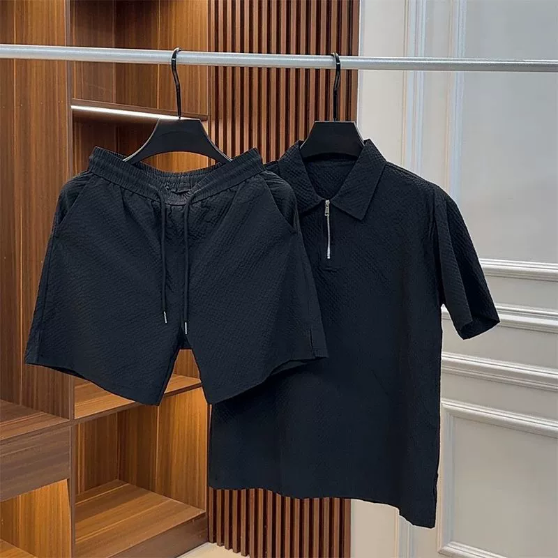 Летний повседневный костюм 2025 новый мужской свободный спортивный модный комплект из шорт с коротким рукавом и сетчатой тканью, модный бренд