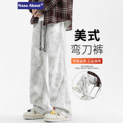 NASA美式扎染脏脏弯刀卫裤男士春秋款2025新款宽松直筒潮流休闲裤
