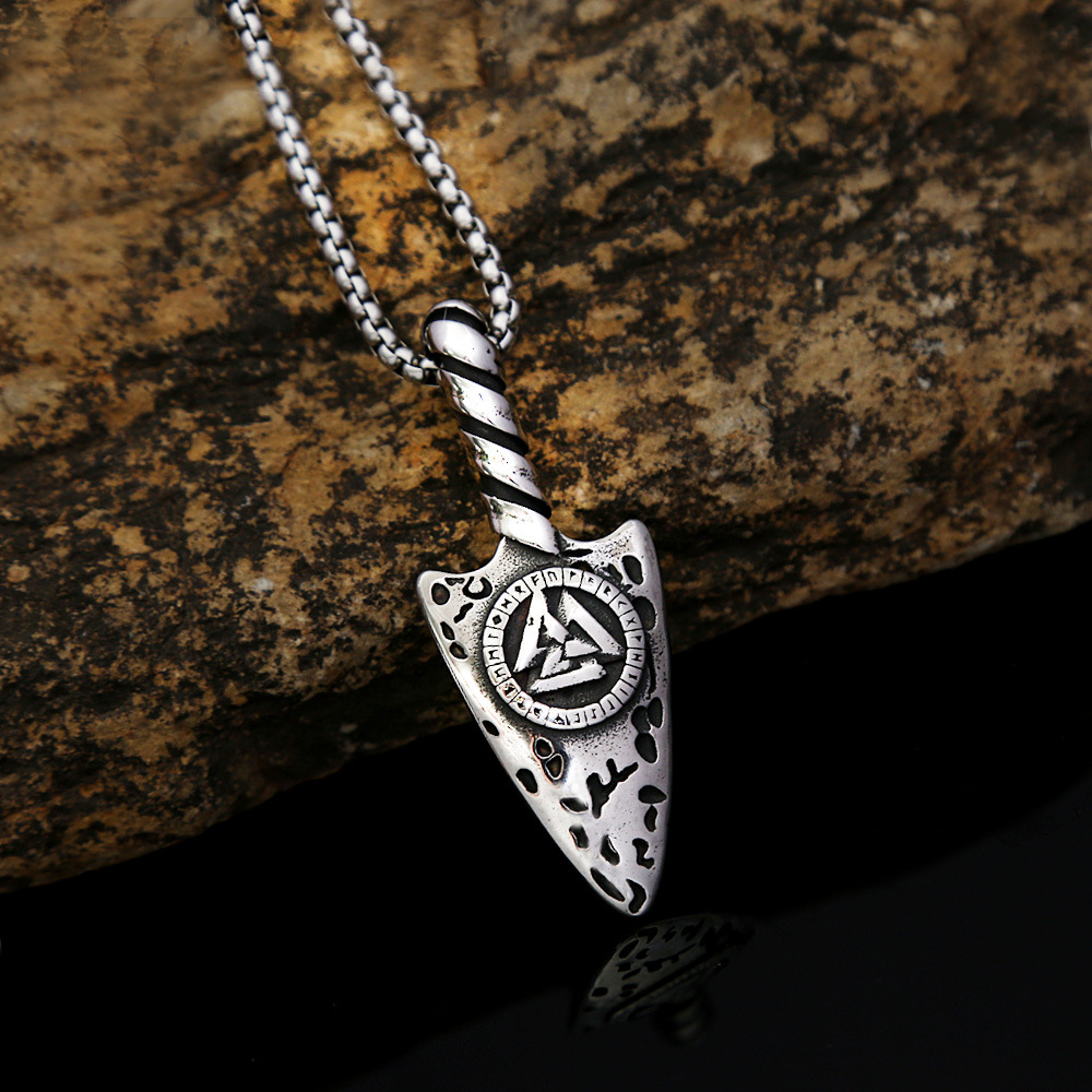 Men's Stainless Necklace Triangle Mark Viking Rune Titanium Steel Pendant Protector Nordic Jewelry_voghion.com